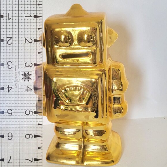 Gold Retro Vintage Style Robot Ceramic Piggy Coin Bank - Picture 6 of 7